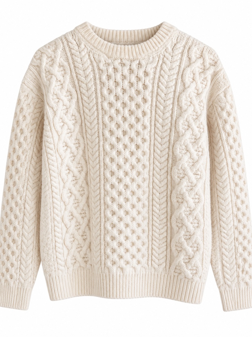 Marino Wool Cable Knit Crewneck Sweater
